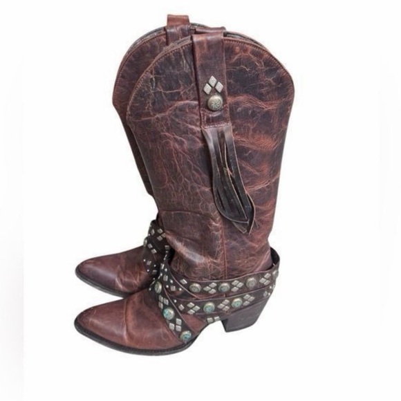 Old Gringo Brown Heeled Boots with Studded Details 9 - Picture 2 of 6